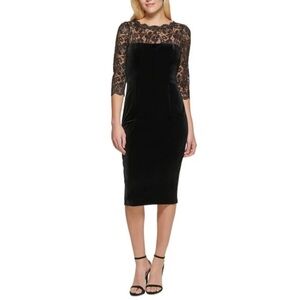Black Lace-Top Velvet Sheath Dress